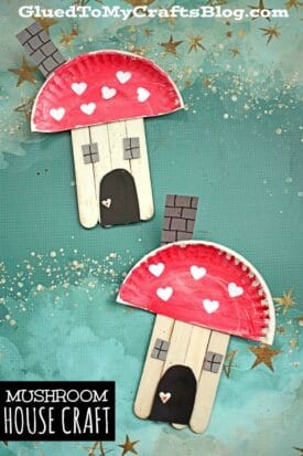 Paper Plate & Popsicle Stick Mushroom Fairy House - Kid Craft