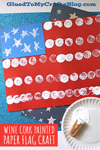 Wine Cork Painted Flag On Paper -Seniors Craft