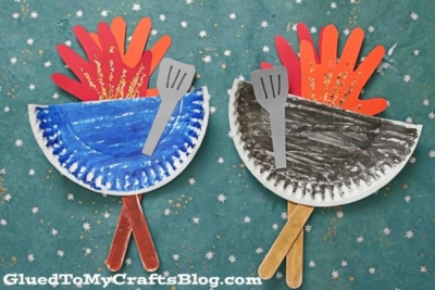 Paper Plate Grill w/Handprint Flame