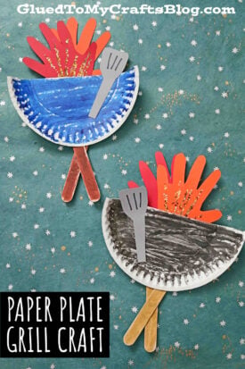 Paper Plate Grill w/Handprint Flame - Kid Craft Idea For Summer