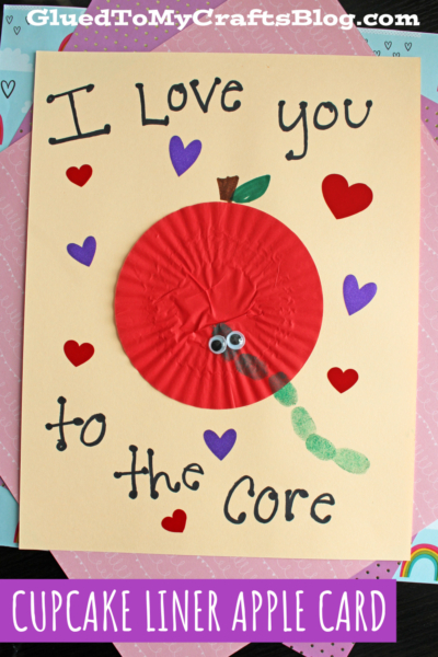 Cupcake Liner Apple Card w/Thumbprint Worm