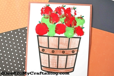 Pom Pom Stamped Apples On Paper Craft