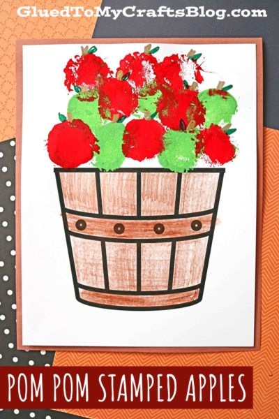 Pom Pom Stamped Apples On Paper - Kid Craft Idea