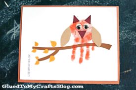 Handprint Autumn Owl On Branch - Kid Craft Idea