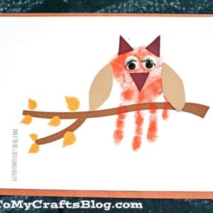 Handprint Autumn Owl On Branch - Kid Craft Idea