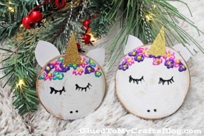 Wood Slice Unicorn Ornaments