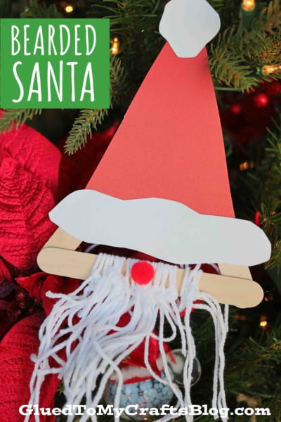 Popsicle Stick & Yarn Bearded Santa - Christmas Kid Craft Idea