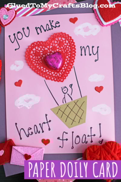 Paper Doily Hot Air Balloon Valentine Card