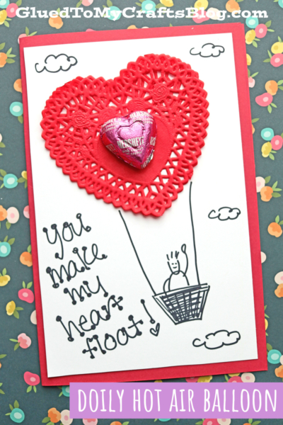 Paper Heart Doily Valentine Hot Air Balloon Card Idea