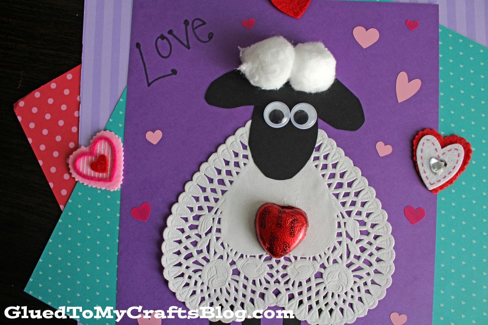 Paper Heart Doily Lamb Craft for Kids - Adorable Valentine Card Idea