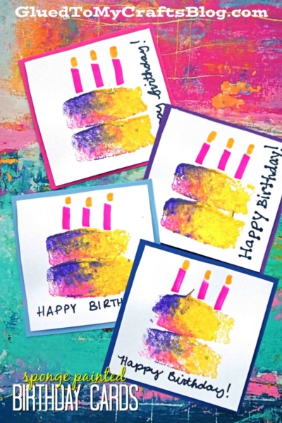 Sponge Painted Birthday Cake Cards