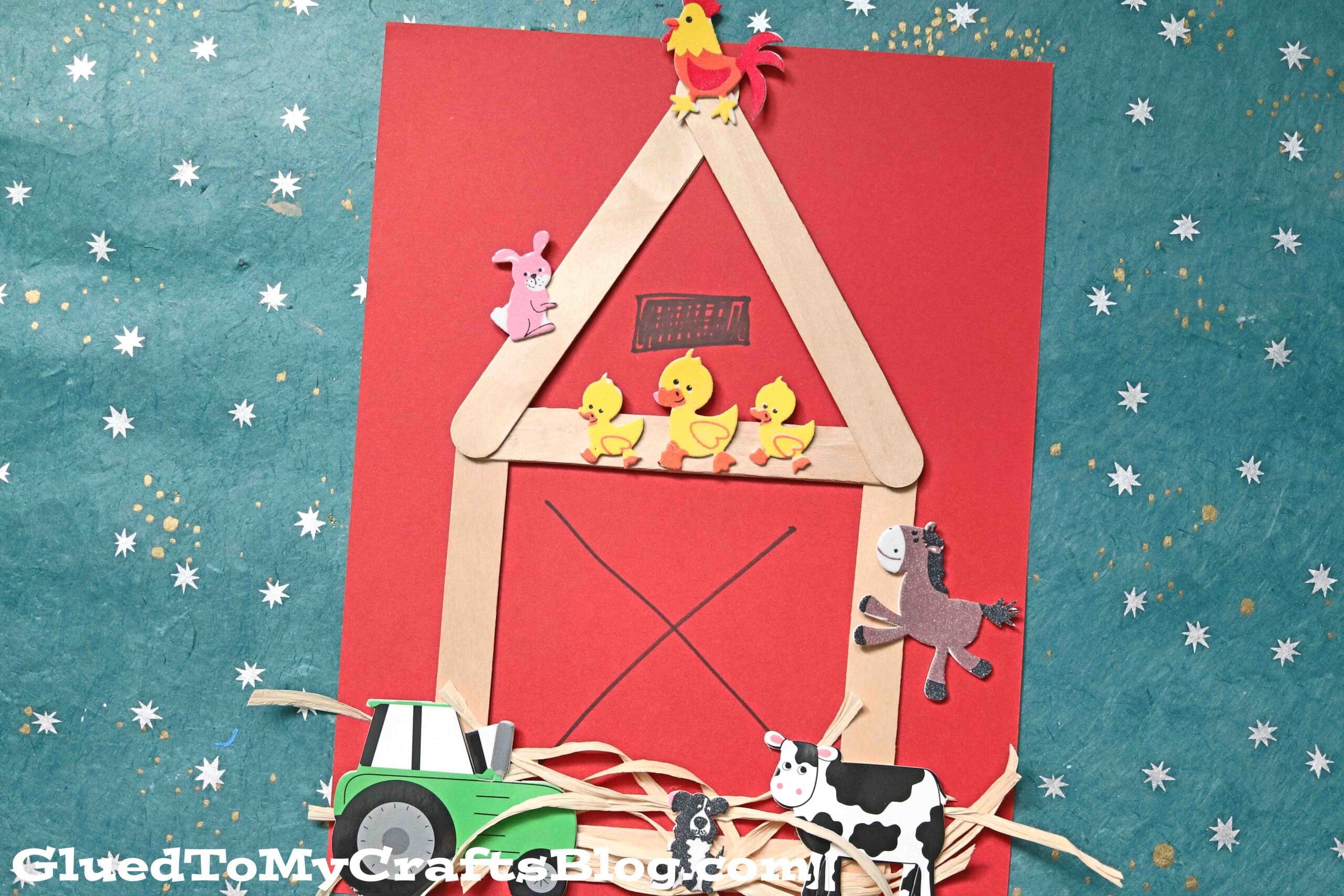 Mixed Media Popsicle Stick Barn - Old MacDonald Kid Craft