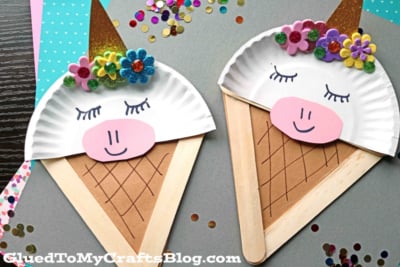 Popsicle Stick Unicorn Ice Cream Cone - Kid Craft
