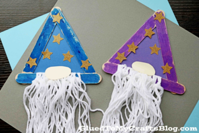 Popsicle Stick Wizard Hat w/Yarn Beard Kid Craft