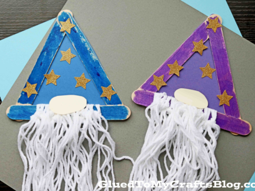 Popsicle Stick Wizard Hat w/Yarn Beard Kid Craft