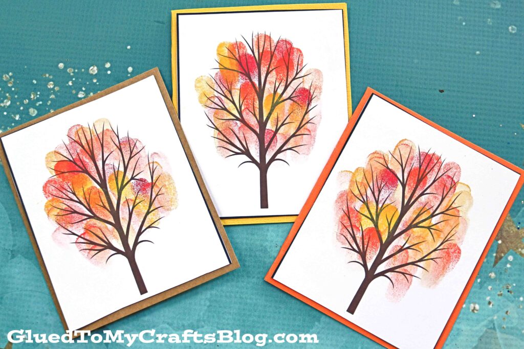 Beautiful Thumbprint Fall Tree Cards - Kid Craft