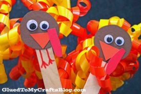 Curling Ribbon Turkey Puppets - Kid Craft