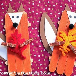 Craft Stick Leaf Holding Fox - Kid Craft