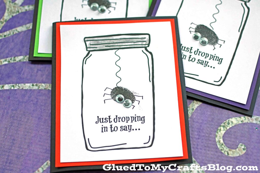 Thumbprint Spider Halloween Mason Jar Card Craft For Kids