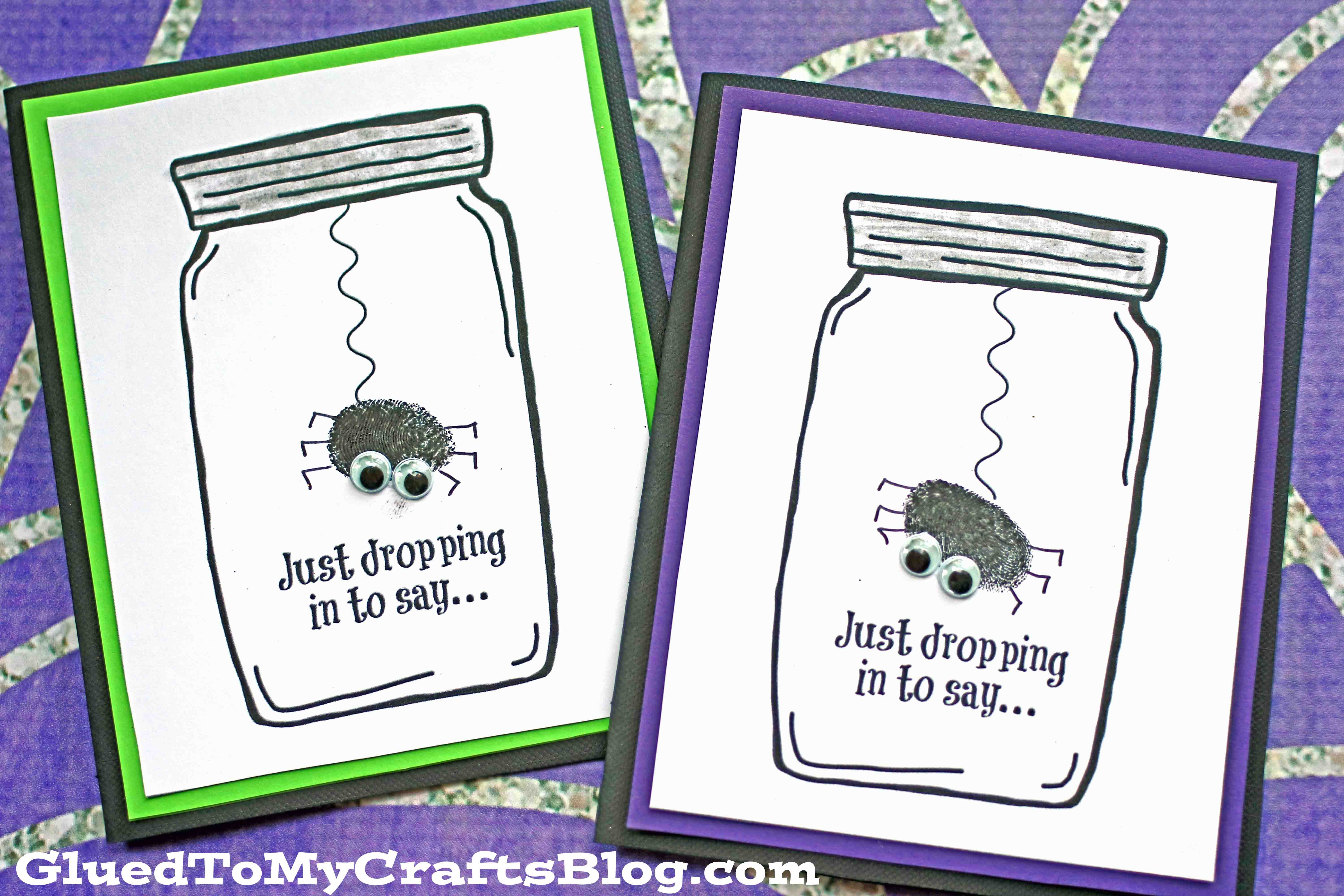 Thumbprint Spider Halloween Mason Jar Card Craft For Kids