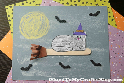 Chalk Art Flying Witch Cat Craft