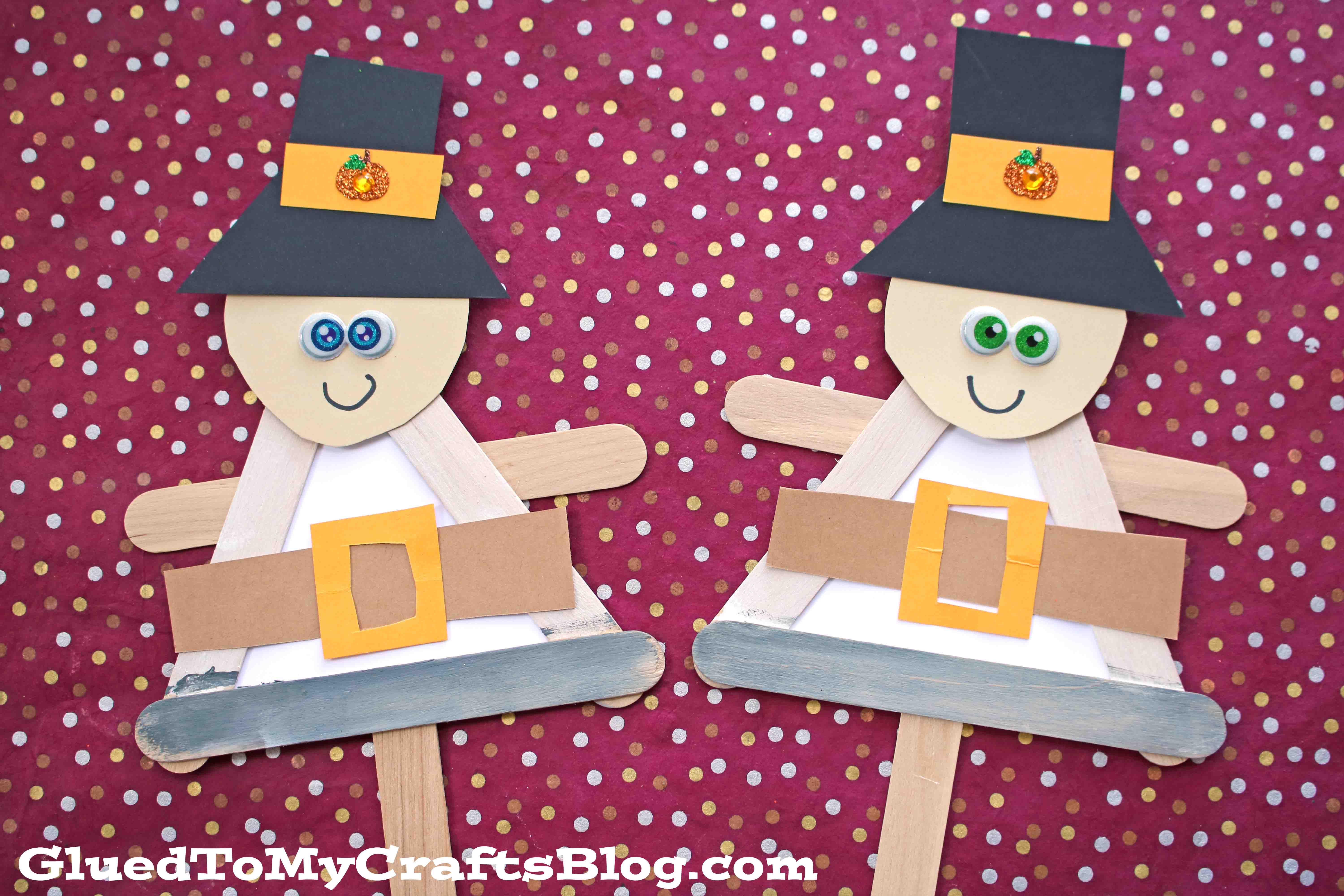 Popsicle Stick Pilgrim Puppet - Thanksgiving Kid Craft Idea