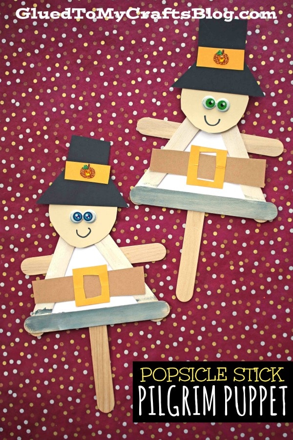 Popsicle Stick Pilgrim Puppet - Thanksgiving Kid Craft Idea