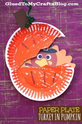 Paper Plate Turkey Hiding In Pumpkin - Kid Craft