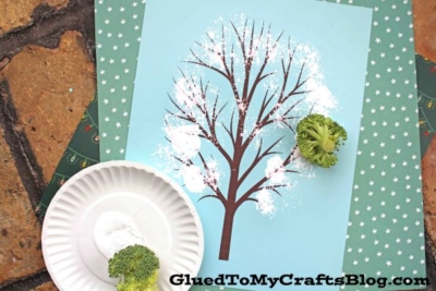 Broccoli Stamped Winter Tree On Paper