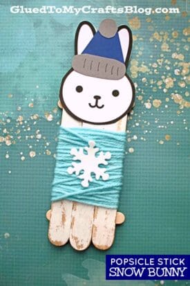 Winter Craft For Kids - Craft Stick Snow Bunny In Sweater