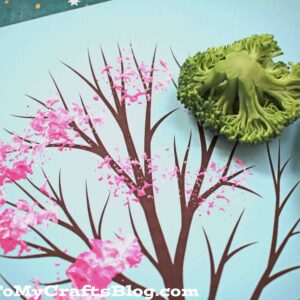 Broccoli Stamped Cherry Blossom Tree - Kid Craft