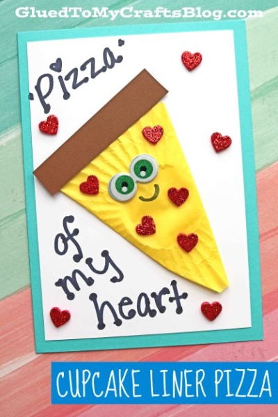 Cupcake Liner Valentine Pizza Card