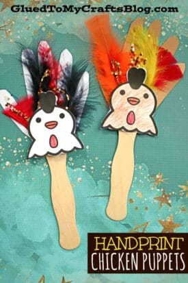 Paper Handprint Chicken Puppet - Kid Craft Idea
