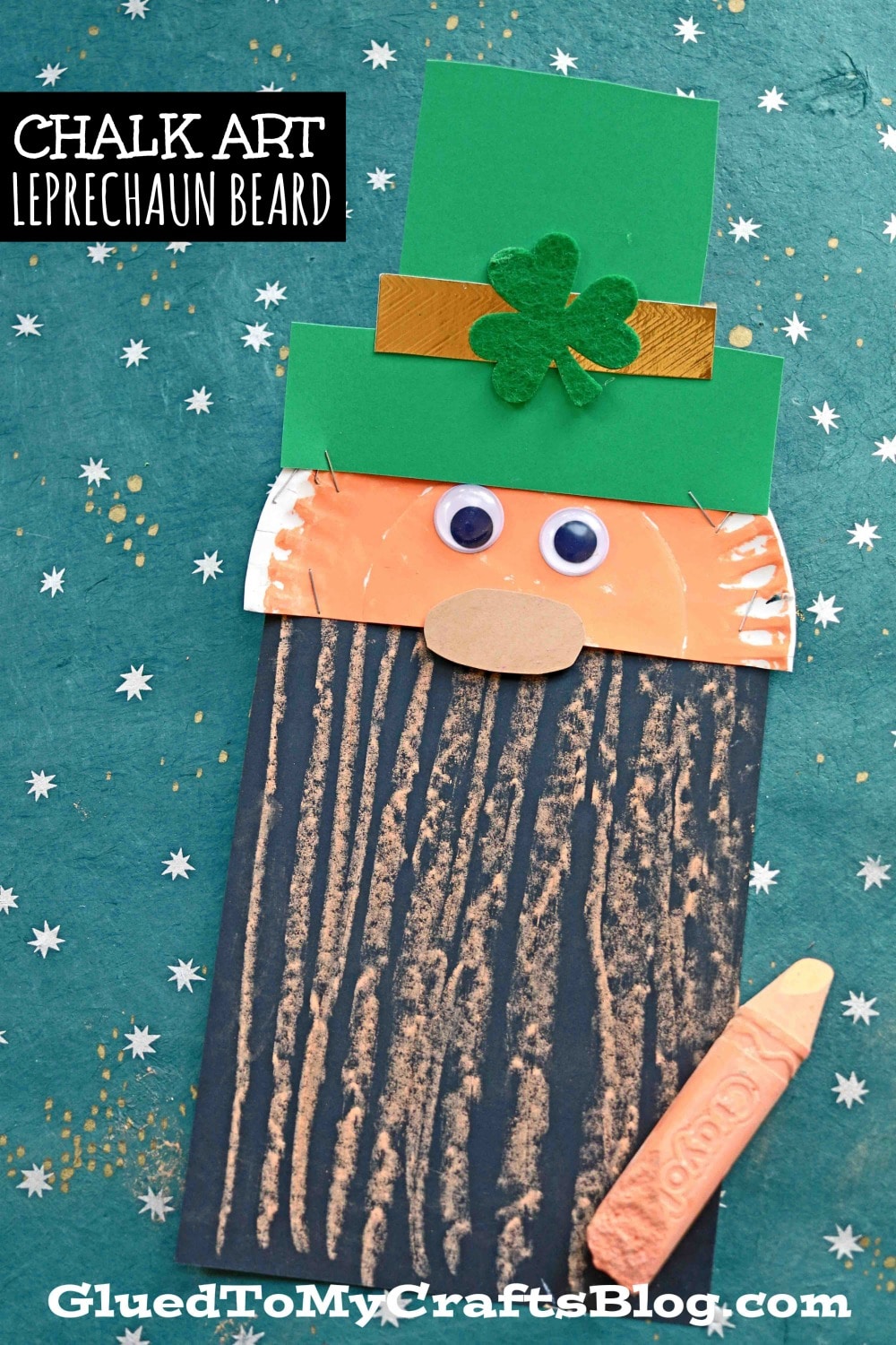 Today's St. Patrick's Day Chalk Art Leprechaun Beard kids craft tutorial is drenched with so much crafty fun for the upcoming green & gold holiday!