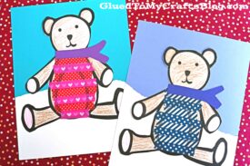 Paper & Washi Tape Bear In Sweater - Kid Craft Idea