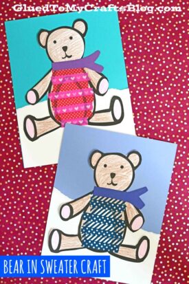 Paper & Washi Tape Bear In Sweater - Kid Craft Idea