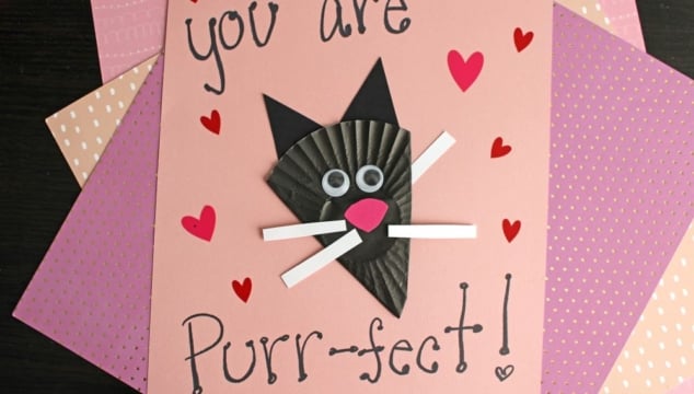 Cupcake Liner Cat Card Craft Idea For Kids