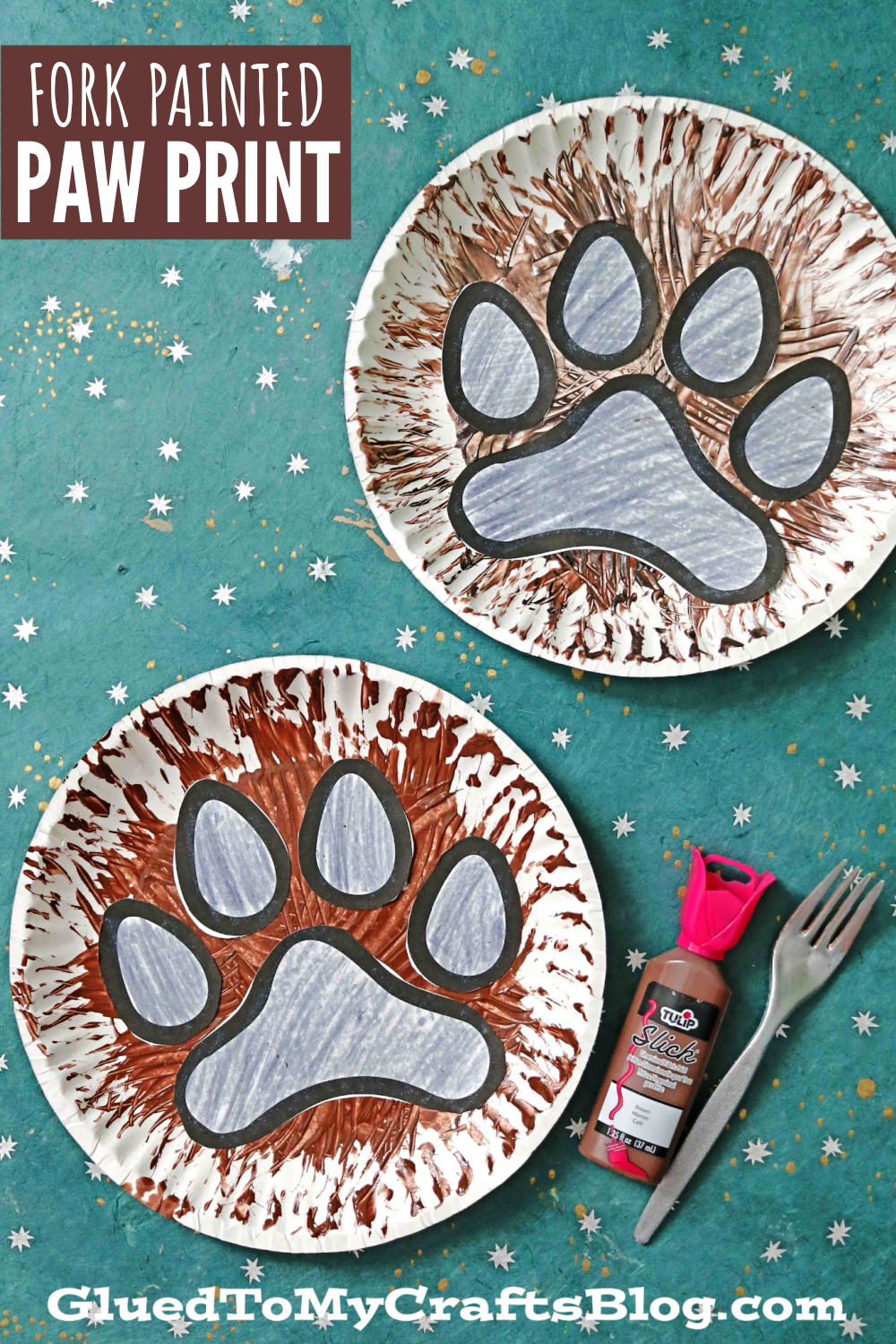 Fork Painted Paw Print Craft For Kids To Recreate