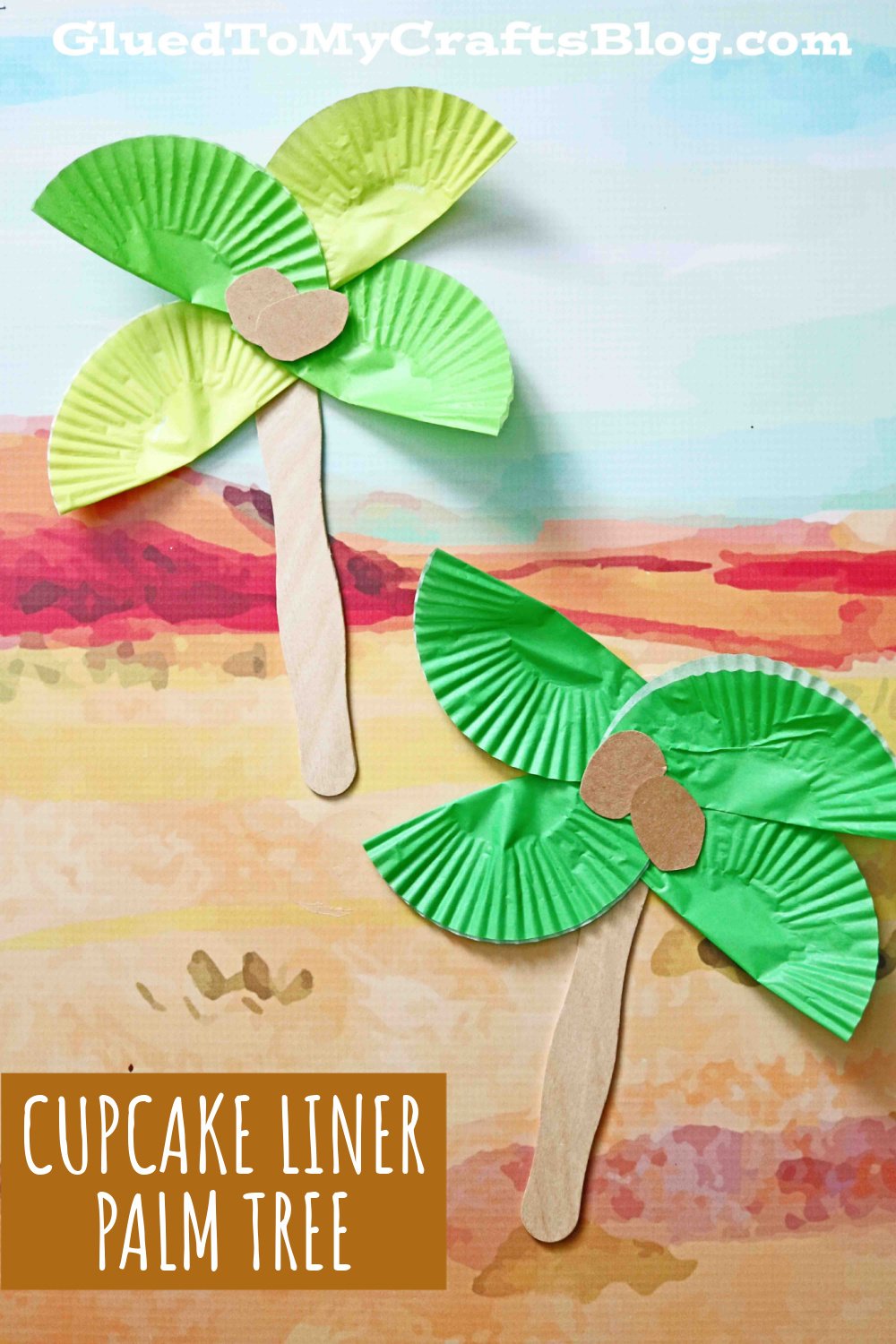 Popsicle Stick & Cupcake Liner Palm Tree Craft Idea For Kids
