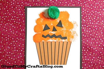 Pom Pom Painted Pumpkin Cupcake Craft For Fall