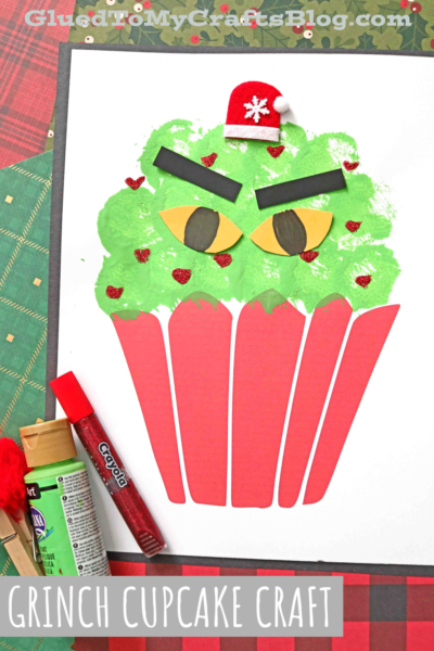 Pom Pom Painted Grinch Cupcake Craft Idea For Kids