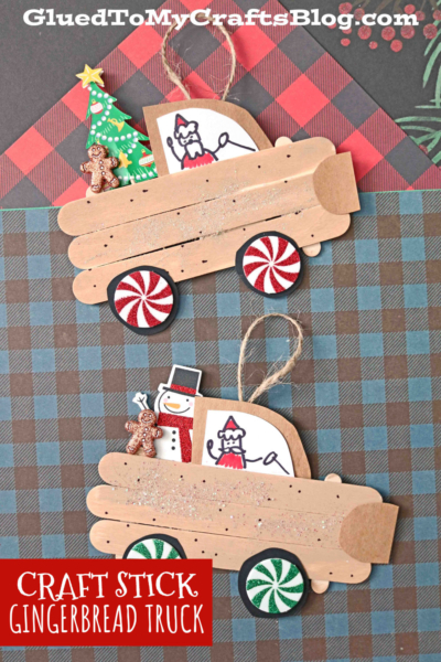 Wood Gingerbread Pickup Truck Ornament Craft