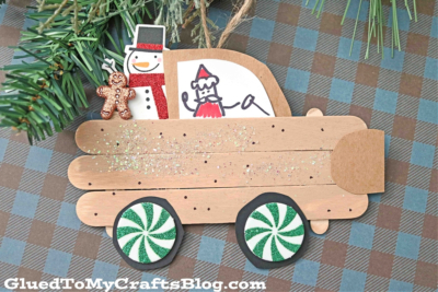 Wood Gingerbread Pickup Truck Ornament Craft