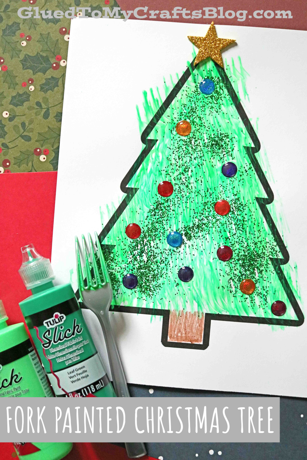 Fork Painted Christmas Tree Craft