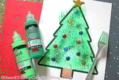 Fork Painted Christmas Tree Craft Idea