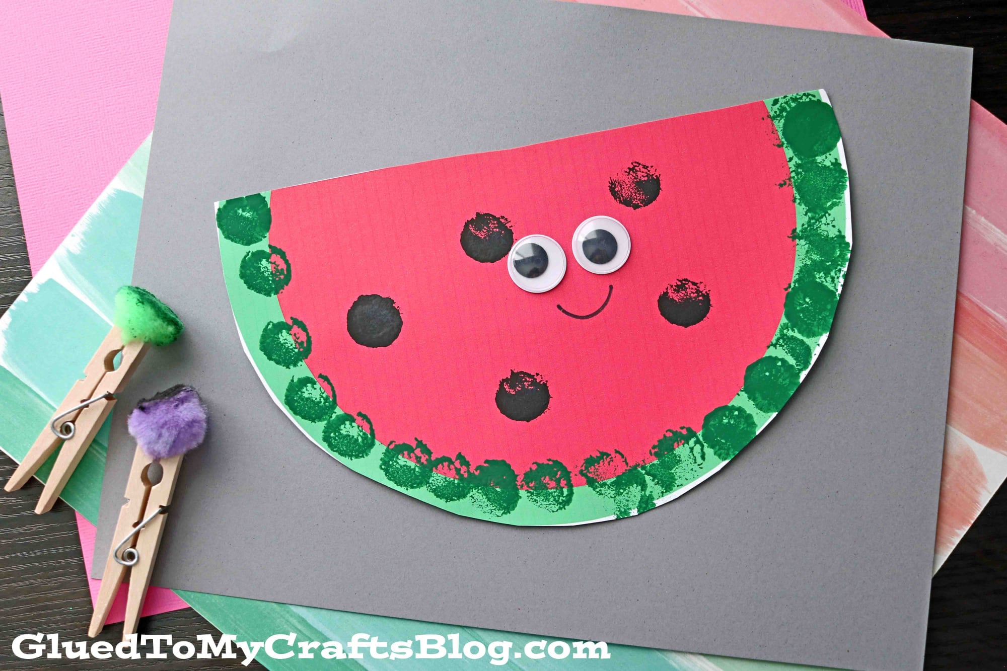 Pom Pom Painted Watermelon Art Project For Kids
