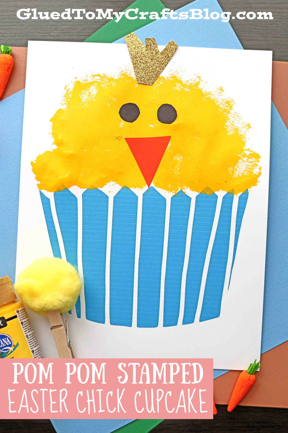 Pom Pom Stamped Easter Chick Cupcake Craft