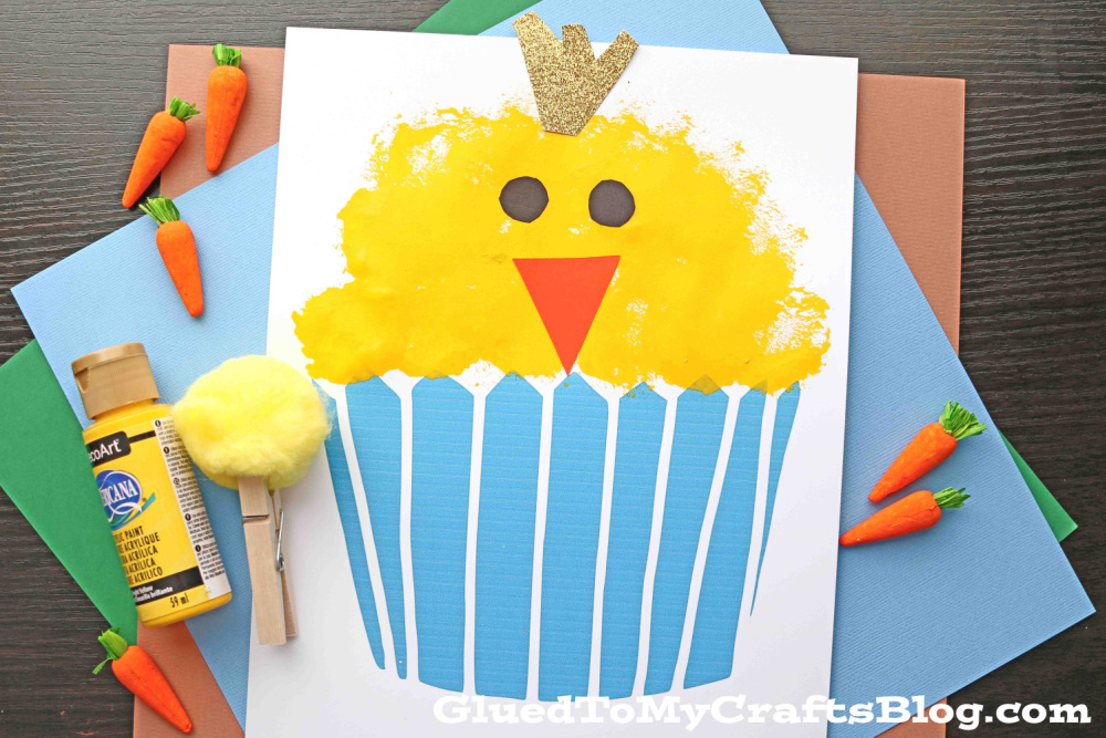 Pom Pom Stamped Easter Chick Cupcake Craft
