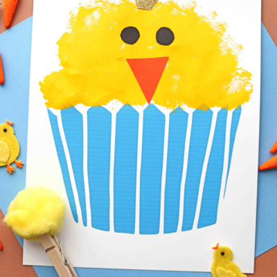 Pom Pom Stamped Easter Chick Cupcake Craft