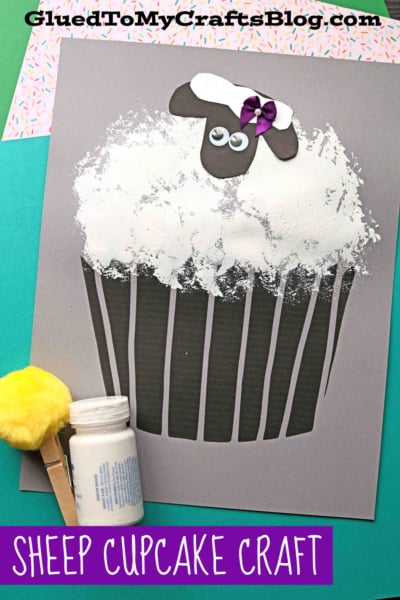 Pom Pom Stamped Sheep Cupcake Craft Idea